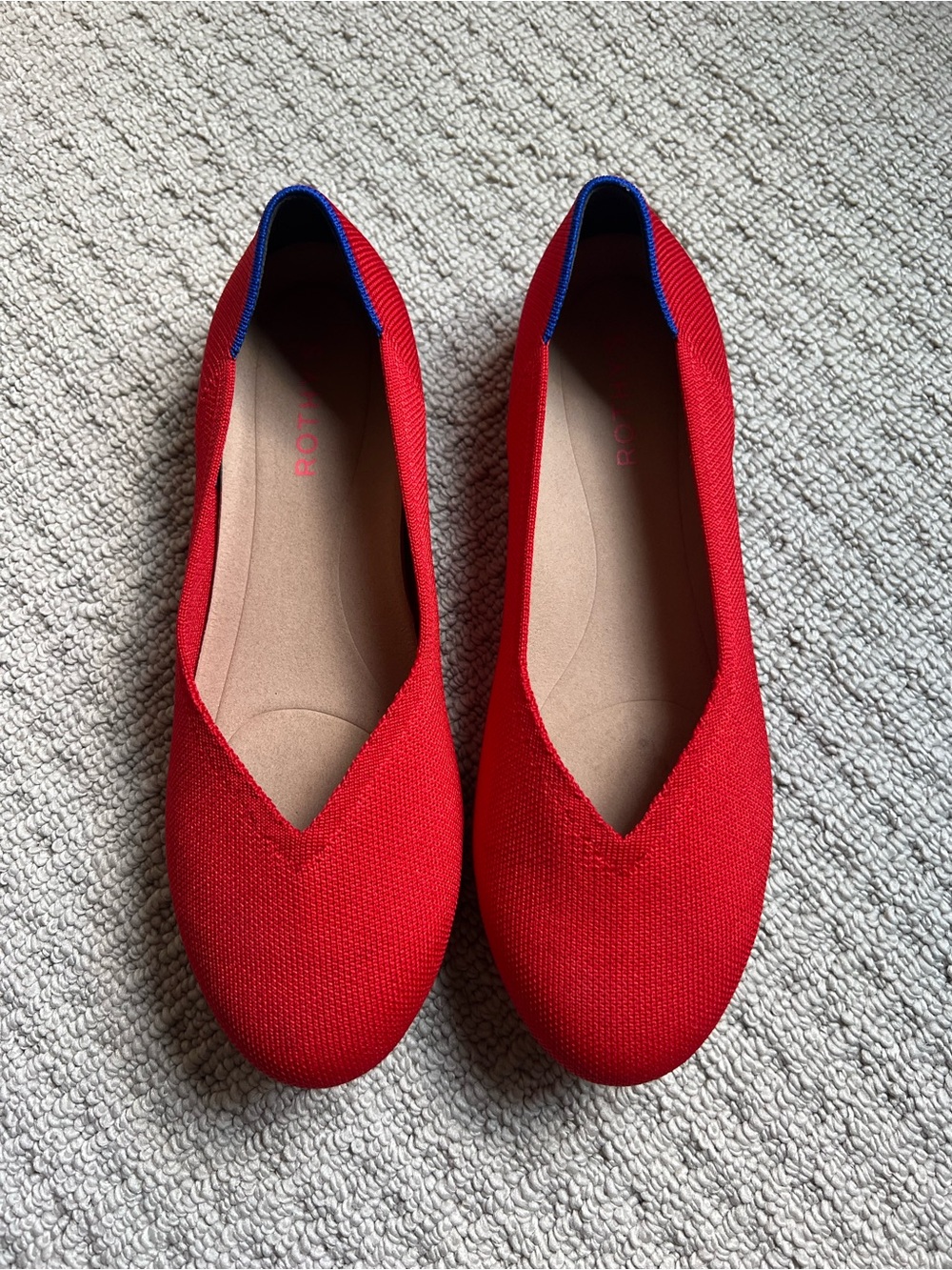 Rothy's Red Knit V‑Cut Slip‑On Flats